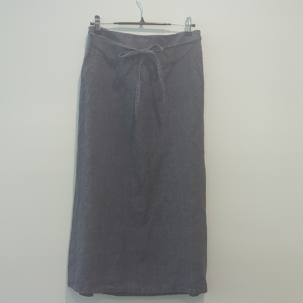Linen Made in France Agnes B. greyish purple midi skirt Side Zipper